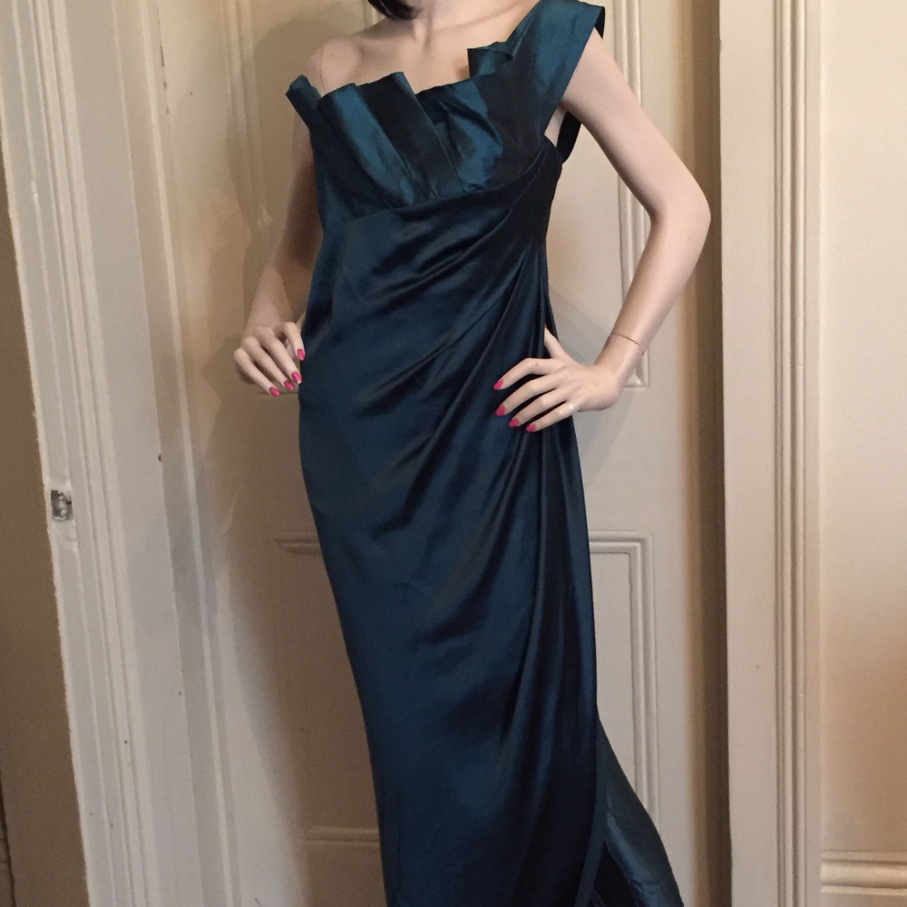Donna Karen Collection 100% Silk Teal Evening Gown